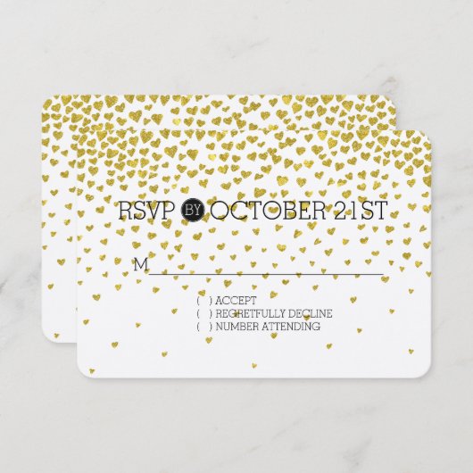 Gold Confetti Hearts RSVP (Devant / Derrière)