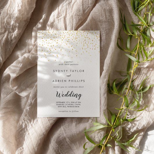 Gold Confetti Informal Wedding Invitation Kaart
