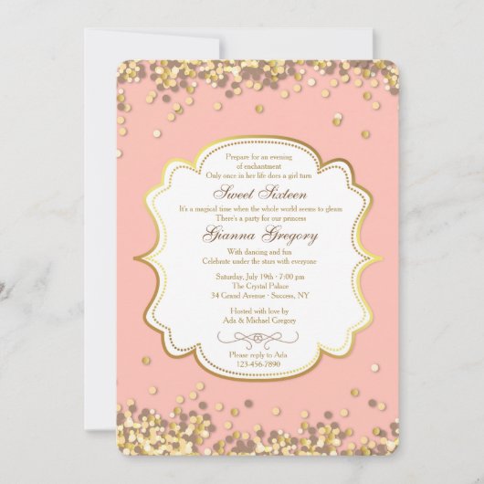 Gold Confetti Invitation Kaart (Voorkant)