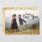 Gold Confetti Joyeux Carte photo du Nouvel An (Devant / Derrière)
