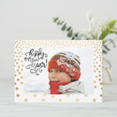 Gold Confetti Joyeux Carte photo du Nouvel An (Debout devant)