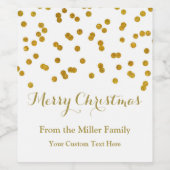 Gold Confetti Joyeux Étiquette de vin de Noël (Étiquettes simples)