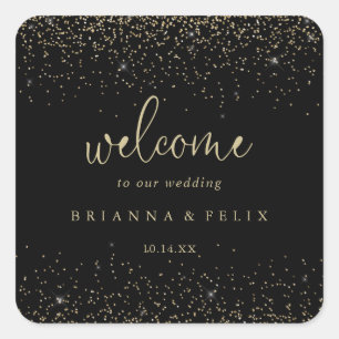 Gold Confetti kalligrafie script bruiloft welkom Vierkante Sticker