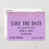 Gold Confetti Lavender Afstuderen Save the Date Briefkaart (Voorkant / Achterkant)
