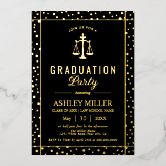Gold confetti law school graduation Class Of 2026 Folie Uitnodiging