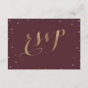 Gold Confetti Love Burgundy Wedding RSVP Kaartje