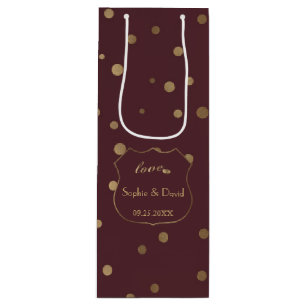 Gold Confetti Love Burgundy Wedding Wijn Cadeautas