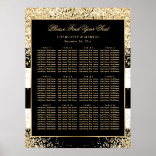 Gold Confetti Mariage noir blanc Tableau de siège 