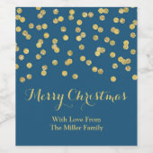 Gold Confetti Marine Blue Christmas Vin Étiquette (Étiquettes simples)