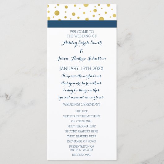 Gold Confetti Marine Programme de mariage bleu (Devant)