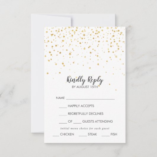 Gold Confetti Menu Choice Wedice RSVP Card (Devant)