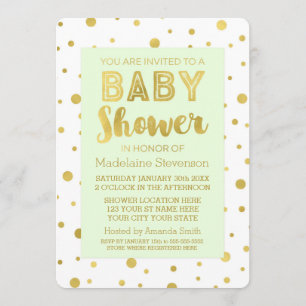 Gold Confetti Mint Green Baby Shower-uitnodigingen Kaart
