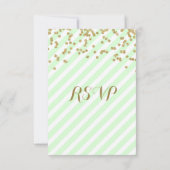 Gold Confetti Mint Stripes Wedding RSVP (Achterkant)