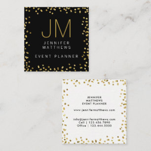 Gold Confetti Modern Monogram Event Planner Vierkante Visitekaartje