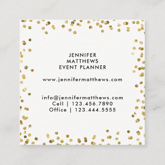 Gold Confetti Modern Monogram Event Planner Vierkante Visitekaartje (Achterkant)