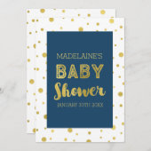 Gold Confetti Navy Blue Baby Shower-uitvindingen Kaart (Voorkant / Achterkant)