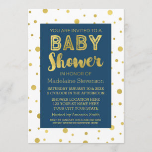 Gold Confetti Navy Blue Baby Shower-uitvindingen Kaart