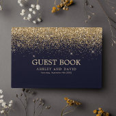 Gold Confetti Navy Blue Modern Wedding Gastenboek