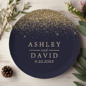 Gold Confetti Navy Blue Modern Wedding Papieren Bordje