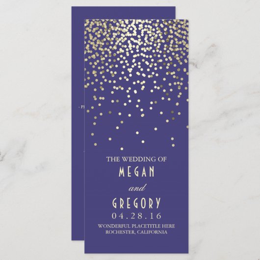 Gold Confetti Navy Elegant Glitter Wedding Program Programma (Voorkant / Achterkant)