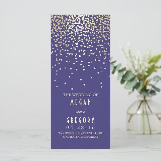 Gold Confetti Navy Elegant Glitter Wedding Program Programma (Staand voorkant)