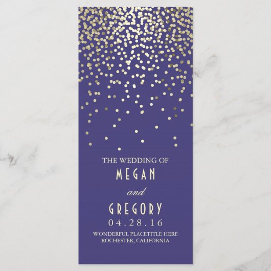 Gold Confetti Navy Elegant Glitter Wedding Program Programma (Voorkant)