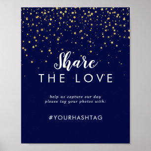 Gold Confetti Navy Share the Love Sign Poster