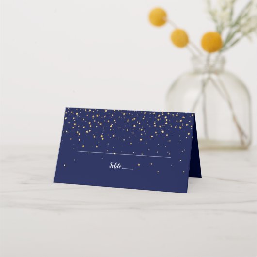 Gold Confetti | Navy Wedding Place Card (Voorkant)
