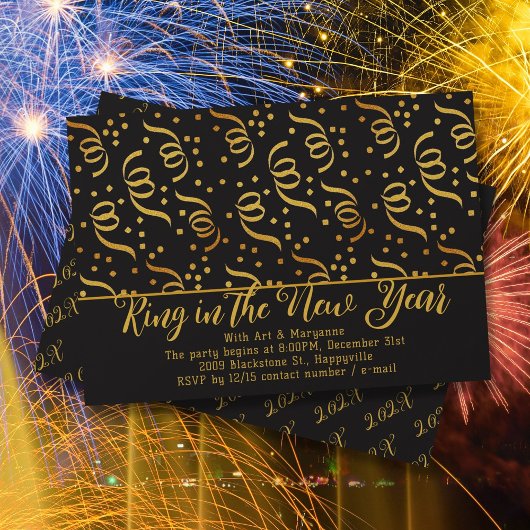 Gold Confetti Nouvel An Eve Party Invitation