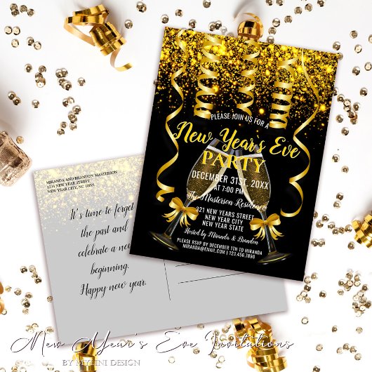 Gold Confetti Nouvel An`s Eve Party Invitation