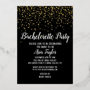 Gold Confetti op Black Bachelorette Party Gold Folie Uitnodiging