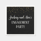 Gold Confetti op Black Engagement Party Napkins Servet (Voorkant)