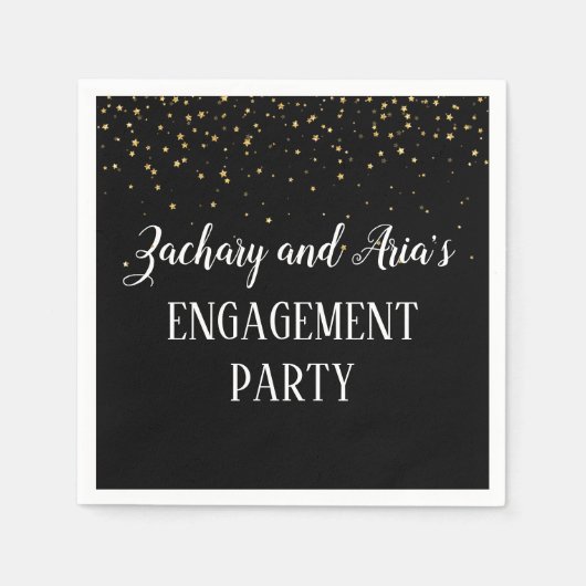 Gold Confetti op Black Engagement Party Napkins Servet (Voorkant)