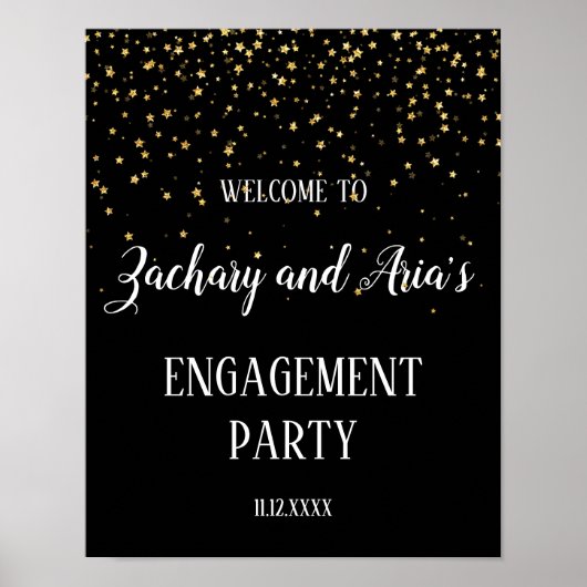 Gold Confetti op Black Engagement Party - Welkom Poster (Voorkant)