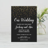 Gold Confetti op Black Our Wedding Kaart (Staand voorkant)