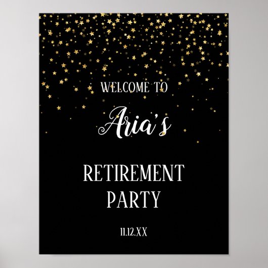 Gold Confetti op Black Retirement Party Welcome Poster (Voorkant)