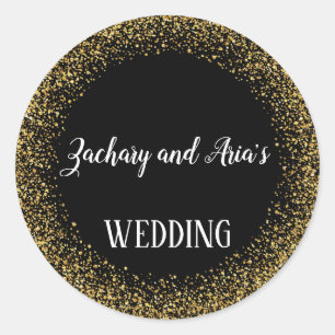 Gold Confetti op Black Wedding Envelope zegels