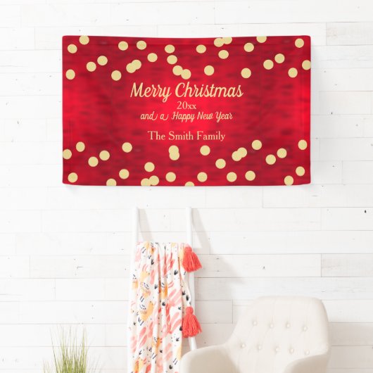 Gold Confetti op het rode kerstpatroon Spandoek (Insitu)