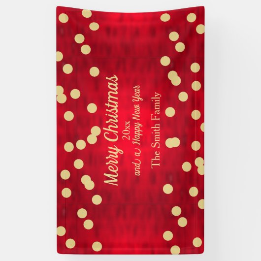 Gold Confetti op het rode kerstpatroon Spandoek (Verticaal)