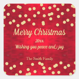 Gold Confetti op het rode kerstpatroon Vierkante Sticker