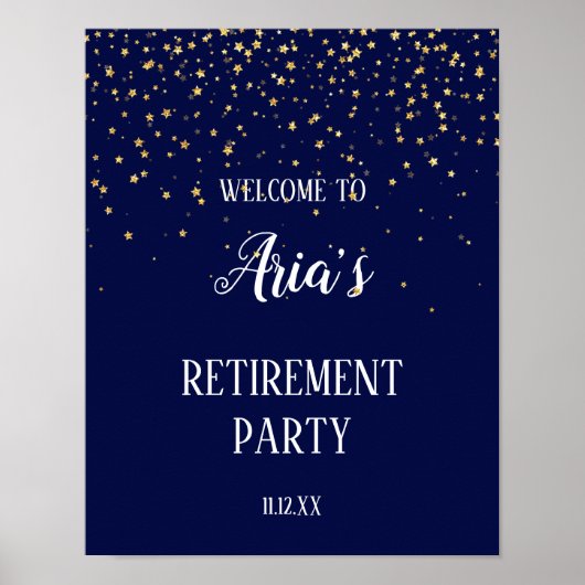 Gold Confetti op Navy Retirement Party Welcome Poster (Voorkant)