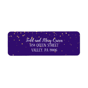 Gold Confetti op Paarse labels voor retouradressen