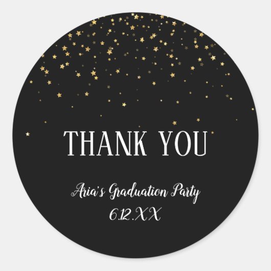 Gold Confetti op zwart Afstuderen - Hartelijk dank Ronde Sticker (Voorkant)