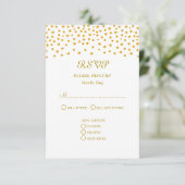 Gold Confetti op zwart-wit huwelijk RSVP Kaartje (Staand voorkant)