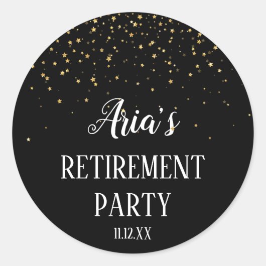 Gold Confetti op zwarte tredingenvelop Ronde Sticker (Voorkant)