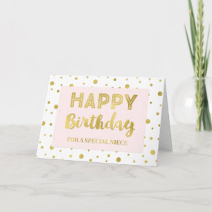 Gold Confetti Pink Niece Carte d'anniversaire