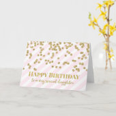 Gold Confetti Pink Stripes Carte d'anniversaire fi (Fleur jaune)