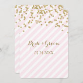 Gold Confetti Pink Stripes Invitations de mariage (Devant / Derrière)