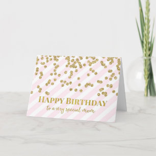 Gold Confetti Pink Stripes Mam Birthday Card Kaart