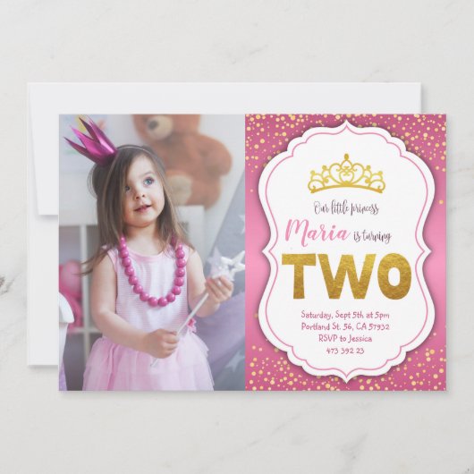 Gold Confetti Princess 2e Invitation anniversaire (Devant)